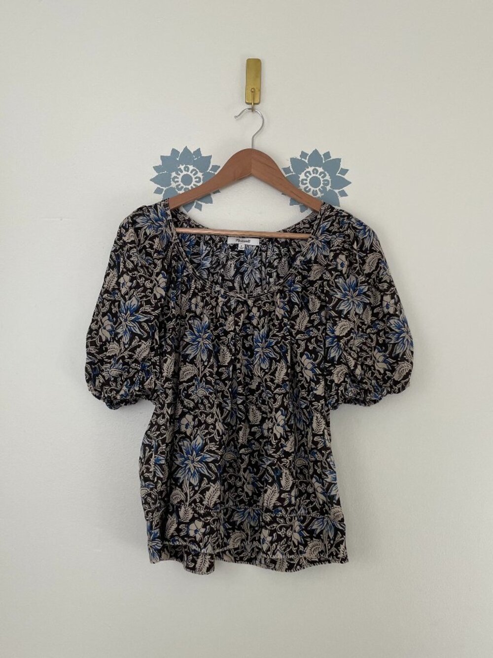 Madewell Puff Sleeve Scoop Neck Top in Dark Carob Floral Size Small
